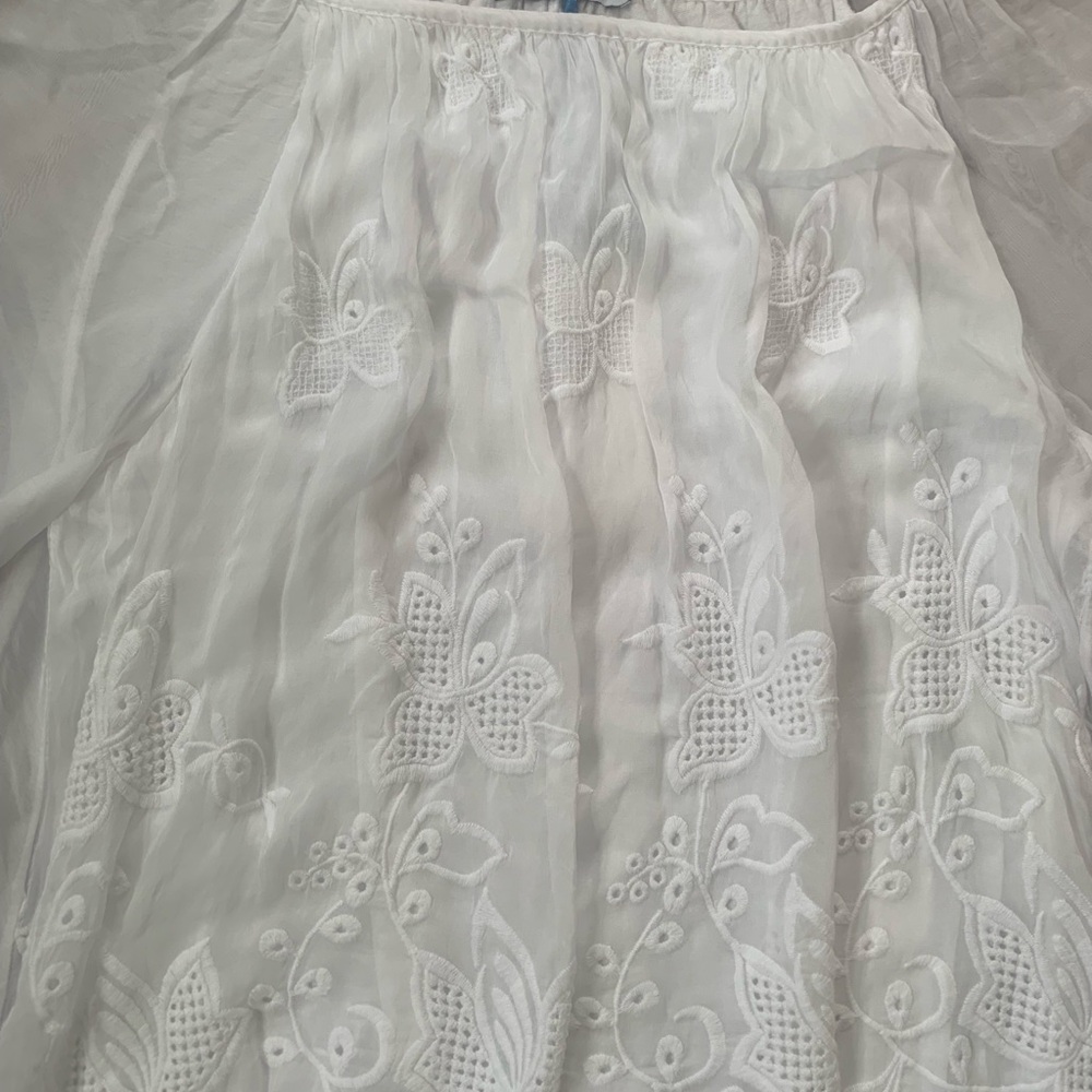 Tempo Paris New White Embroidered Silk Tunic Blouse Women’s 12 Layered Flowy - Picture 4 of 8